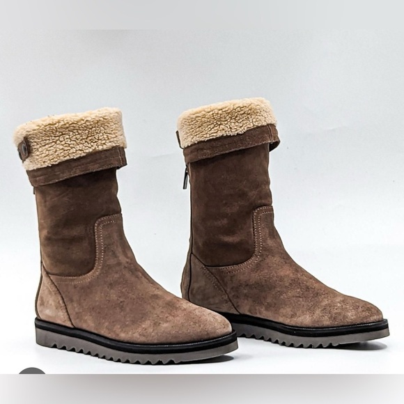 Aquatalia Perdi Weatherproof Taupe Suede lined shearling Cuff Ankle Boot 9 - Picture 4 of 15